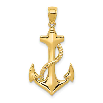 14k Yellow Gold Polished Anchor with Rope Pendant - (A86-175) 14k Yellow Gold Polished Anchor with Rope Pendant - (A86-175)