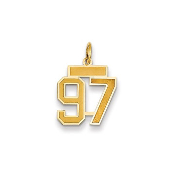 14k Yellow Gold Small Satin Number 97 Charm Pendant - (A88-132)