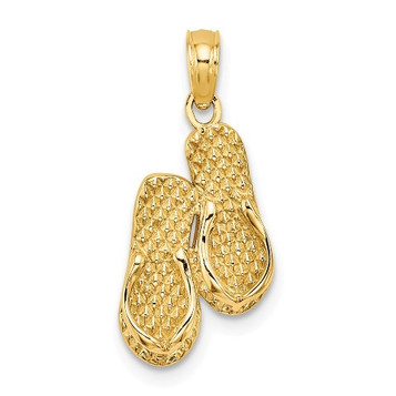 14K Yellow Gold 3-D Cape Cod Double Flip-Flop Charm Pendant - (A90-387)