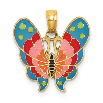 14K Yellow Gold With Multi-color Enamel Butterfly Charm Pendant - (A91-347) 14K Yellow Gold With Multi-color Enamel Butterfly Charm Pendant - (A91-347)