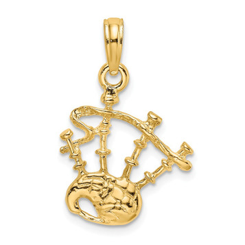 14K Yellow Gold 2-D Bagpipes Charm Pendant - (A91-773)