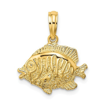 14K Yellow Gold 2-D Polished and Textured Lion Fish Charm Pendant