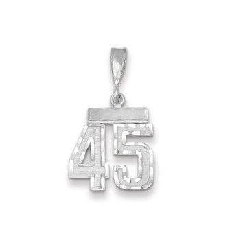 14k White Gold Small Diamond-cut Number 45 Charm Pendant - (A98-687)