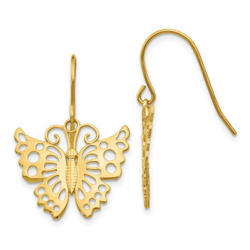 14K Yellow Gold Dangle Butterfly Shepherd Hook Earrings - (B42-744) 14K Yellow Gold Dangle Butterfly Shepherd Hook Earrings - (B42-744)