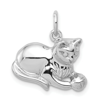 14K White Gold Diamond-cut Satin Open-Backed Cat Charm - (A84-260)