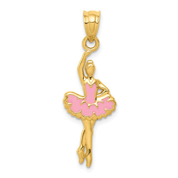 14K Yellow Gold Pink Enameled Ballerina Pendant - (A84-881) 14K Yellow Gold Pink Enameled Ballerina Pendant - (A84-881)
