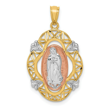 14K Yellow Gold Yellow and Rose Gold Two-tone Polished Guadalupe Medal Pendant - (A85-820) 14K Yellow Gold Yellow and Rose Gold Two-tone Polished Guadalupe Medal Pendant - (A85-820)