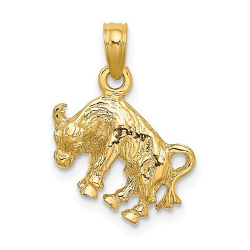 14K Yellow Gold 3-D Taurus Zodiac Charm Pendant - (A90-396)