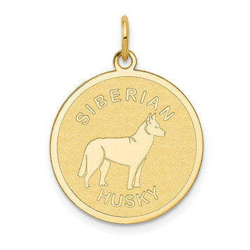 14K Yellow Gold Siberian Husky Disc Charm - (A98-585)