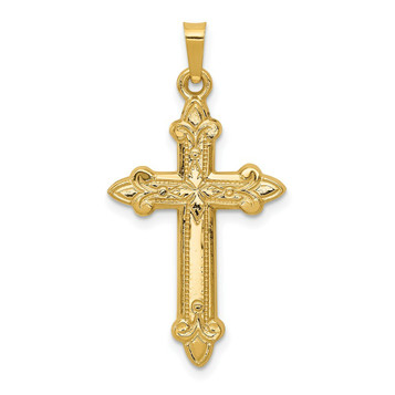 14K Yellow Gold Fleur De Lis Cross Pendant 35mm length - (B11-263) 14K Yellow Gold Fleur De Lis Cross Pendant 35mm length - (B11-263)