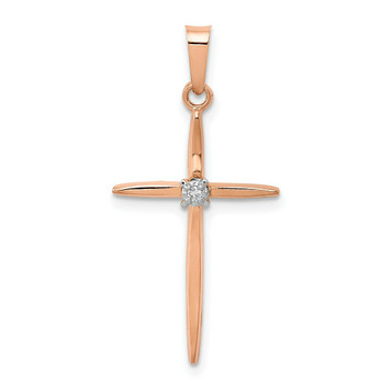 14K Rose Gold Diamond Cross Pendant - (B14-228) 14K Rose Gold Diamond Cross Pendant - (B14-228)