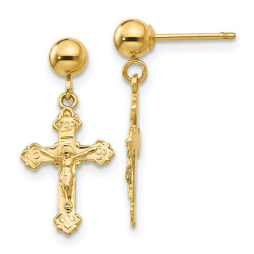 14K Yellow Gold Polished Crucifix Post Earrings - (B44-333) 14K Yellow Gold Polished Crucifix Post Earrings - (B44-333)