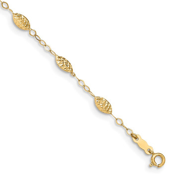 14K Yellow Gold Puff Rice Bead Anklet - Length 10'' inches - (C63-994) 14K Yellow Gold Puff Rice Bead Anklet - Length 10'' inches - (C63-994)
