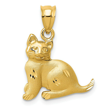 14K Yellow Gold Cat Charm - (A83-443)