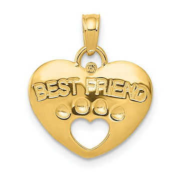 14K Yellow Gold Best Friend On Heart with Cutout Paw Pendant - (A84-424) 14K Yellow Gold Best Friend On Heart with Cutout Paw Pendant - (A84-424)