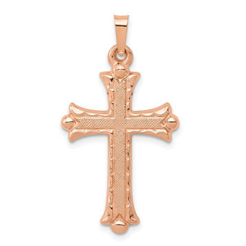 14K Rose Gold Brushed and Polished Budded Cross Pendant - (B11-139) 14K Rose Gold Brushed and Polished Budded Cross Pendant - (B11-139)