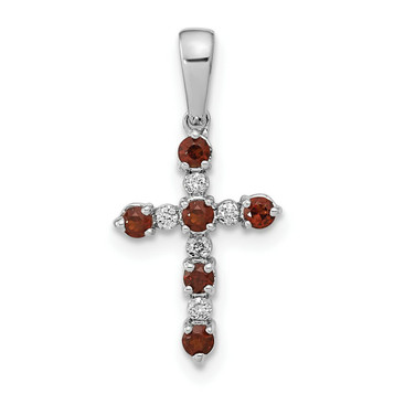 14K White Gold 1/4-Carat tw Januray Garnet & Diamond Accent Cross Pendant - (B14-172) 14K White Gold 1/4-Carat tw Januray Garnet & Diamond Accent Cross Pendant - (B14-172)