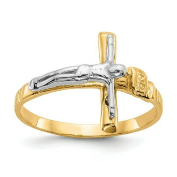 14K Two-tone Gold Polished INRI Crucifix Ring - Size 6.75 - (B31-880)