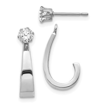 14K White Gold J Hoop with CZ Earrings Jacket - (B43-867)
