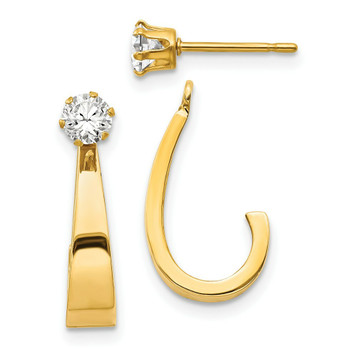 14K Yellow Gold J Hoop with CZ Stud Earrings Jackets - (B43-894)