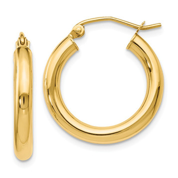 14K Yellow Gold 3/4 inch 3mm Hoop Earrings 14K Yellow Gold 3⁄4 inch 3mm Round Hoop Earrings for Women