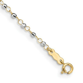 14K Two-tone Gold Circle Chain with Mirror Beads with 1'' extension Anklet - Length 9'' inches - (C64-112) 14K Two-tone Gold Circle Chain with Mirror Beads with 1'' extension Anklet - Length 9'' inches - (C64-112)