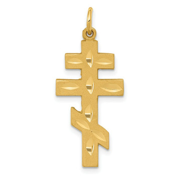 14K Yellow Gold Eastern Orthodox Cross Pendant 34mm length - (A82-887)