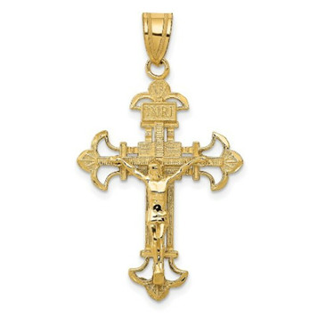 14K Yellow Gold INRI Fleur De Lis Crucifix Pendant - (A83-506) 14K Yellow Gold INRI Fleur De Lis Crucifix Pendant - (A83-506)