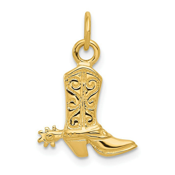14K Yellow Gold 3-D Cowboy Boot Pendant - (A84-107)