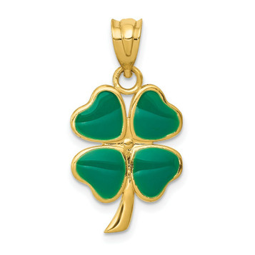 14K Yellow Gold Enameled Clover Charm - (A84-662) 14K Yellow Gold Enameled Clover Charm - (A84-662)