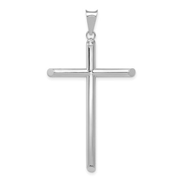 14k White Gold Polished Tube Cross Pendant - (A86-237) 14k White Gold Polished Tube Cross Pendant - (A86-237)