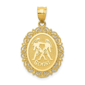 14K Yellow Gold Solid Satin Polished Cancer Zodiac Oval Pendant