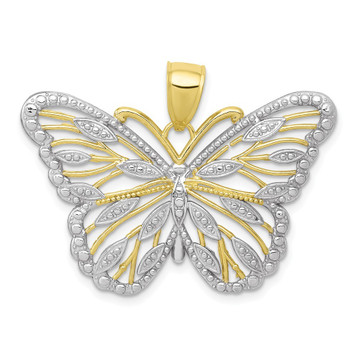 10K Yellow Gold With Rhodium Butterfly Pendant - (A88-594) 10K Yellow Gold With Rhodium Butterfly Pendant - (A88-594)