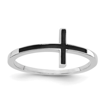 14k White Gold Antiqued Sideways Cross Ring - Size: 6 - (B32-145)