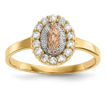 14k Two Tone Gold CZ Lady of Guadalupe Ring - Size: 7 - (B32-160)