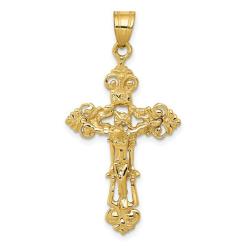 14K Yellow Gold INRI Fleur De Lis Crucifix Pendant - (A83-478) 14K Yellow Gold INRI Fleur De Lis Crucifix Pendant - (A83-478)