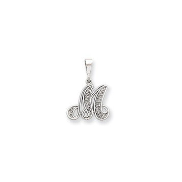 14K White Gold Solid Polished Filigree Initial Letter M Pendant - (A84-218) 14K White Gold Solid Polished Filigree Initial Letter M Pendant - (A84-218)