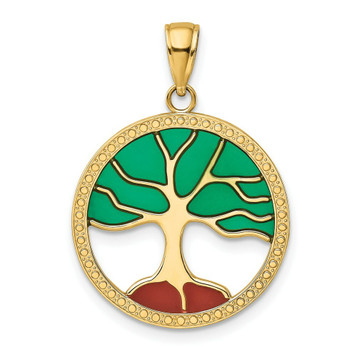 14K Yellow Gold Enameled Tree of Life Pendant - (A84-774) 14K Yellow Gold Enameled Tree of Life Pendant - (A84-774)