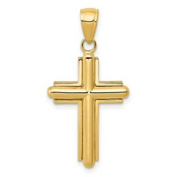 14K Yellow Gold Polished Beveled Stick Cross with Frame Pendant - (A85-570) 14K Yellow Gold Polished Beveled Stick Cross with Frame Pendant - (A85-570)