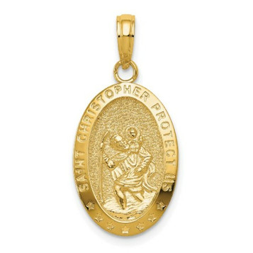 14K Yellow Gold Saint Christopher Medal Pendant 12mm width - (A85-621) 14K Yellow Gold Saint Christopher Medal Pendant 12mm width - (A85-621)