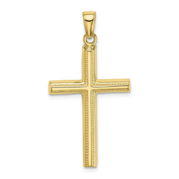 10K Yellow Gold Polished and Textured Cross Pendant - (A88-718