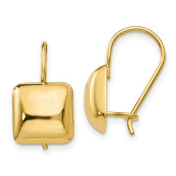 14K Yellow Gold Polished 9.5mm Puffed Square Kidney Wire Earrings - (B36-836) 14K Yellow Gold Polished 9.5mm Puffed Square Kidney Wire Earrings - (B36-836)
