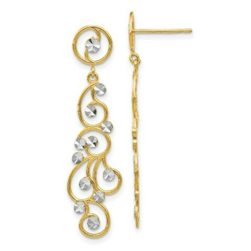 14K Yellow Gold and Rhodium Filigree Dangle Earrings - (B41-855) 14K Yellow Gold and Rhodium Filigree Dangle Earrings - (B41-855)