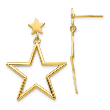14K Yellow Gold Star Dangle Post Earrings - (B42-522) 14K Yellow Gold Star Dangle Post Earrings - (B42-522)