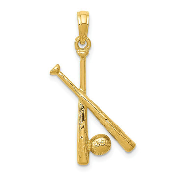 14K Yellow Gold Polished Open-Backed Bats & Ball Baseball Pendant - (A83-322) 14K Yellow Gold Polished Open-Backed Bats & Ball Baseball Pendant - (A83-322)