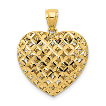 14K Two-tone Gold Filigree & Basket Weave Reversible Heart Pendant - (A83-351)