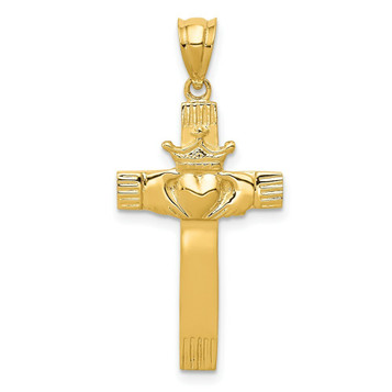 14K Yellow Gold Claddagh Cross Pendant - (A84-249) 14K Yellow Gold Claddagh Cross Pendant - (A84-249)