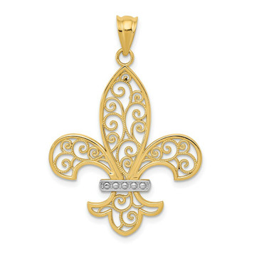 14K Yellow Gold & Rhodium Filigree Fleur de Lis Pendant - (A85-411) 14K Yellow Gold & Rhodium Filigree Fleur de Lis Pendant - (A85-411)