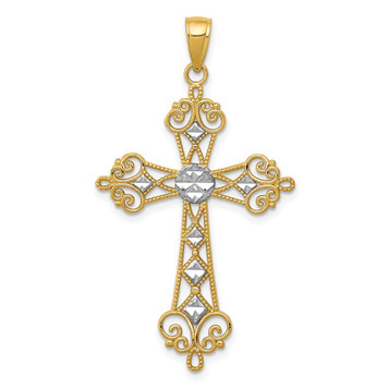 14K Yellow Gold Two-tone Diamond-cut Cutout Cross Pendant - (A85-709) 14K Yellow Gold Two-tone Diamond-cut Cutout Cross Pendant - (A85-709)