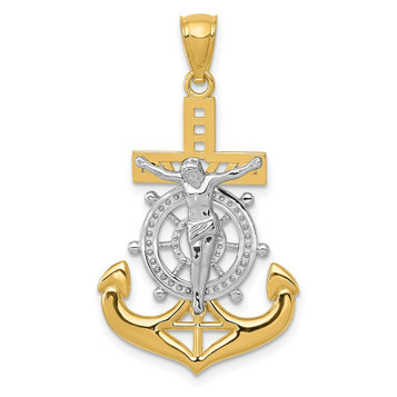 14K Two-tone Gold Two-tone Polished Mariners Crucifix Pendant - (A86-260) 14K Two-tone Gold Two-tone Polished Mariners Crucifix Pendant - (A86-260)